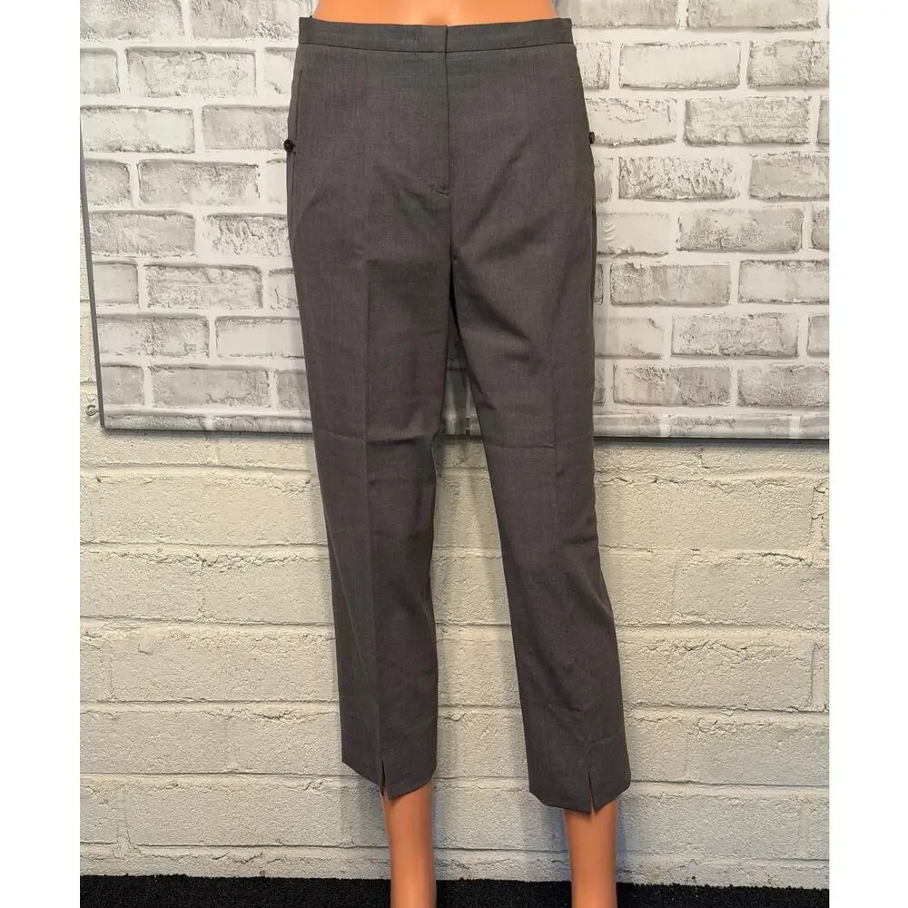 Jil Sander Grey Virgin Wool Tailored Trousers size US 4 Ankle Front Hem Slit